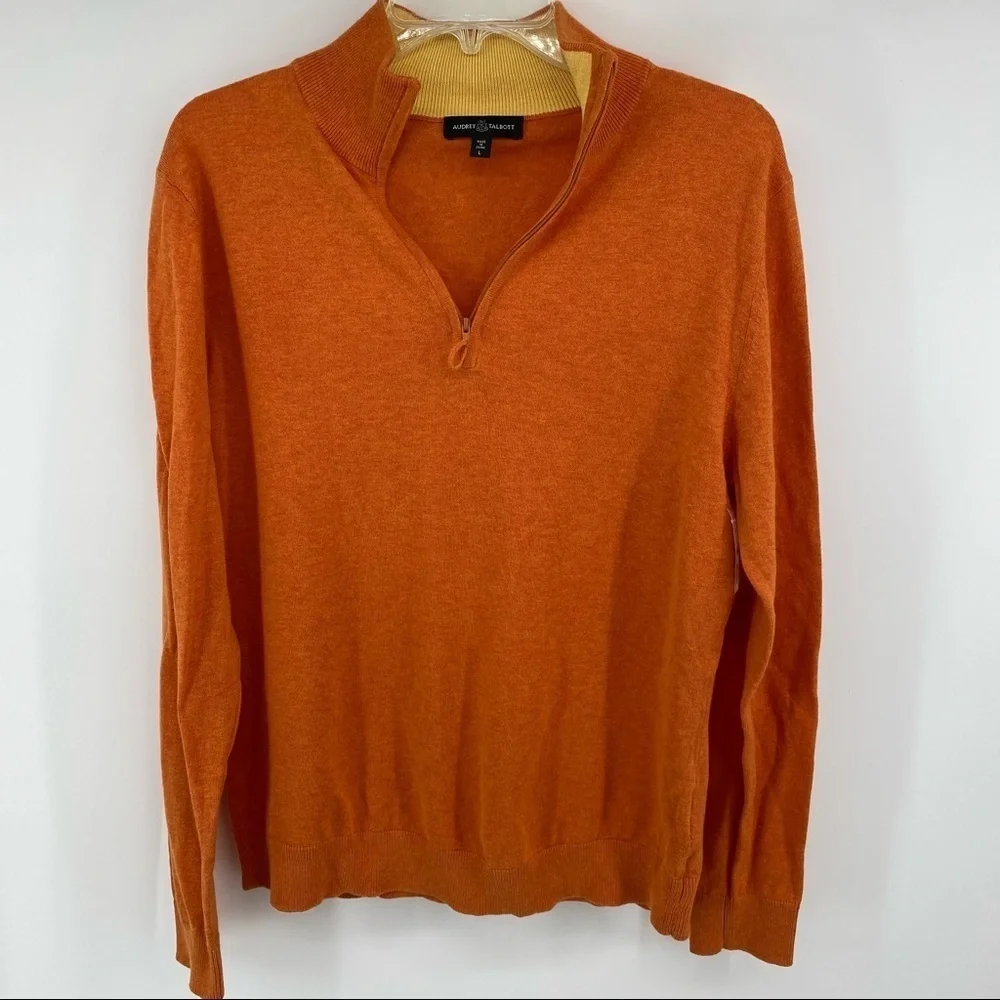 Aubrey‎ Talbott Large 1/4 Zip Orange Cashmere Blend Sweater